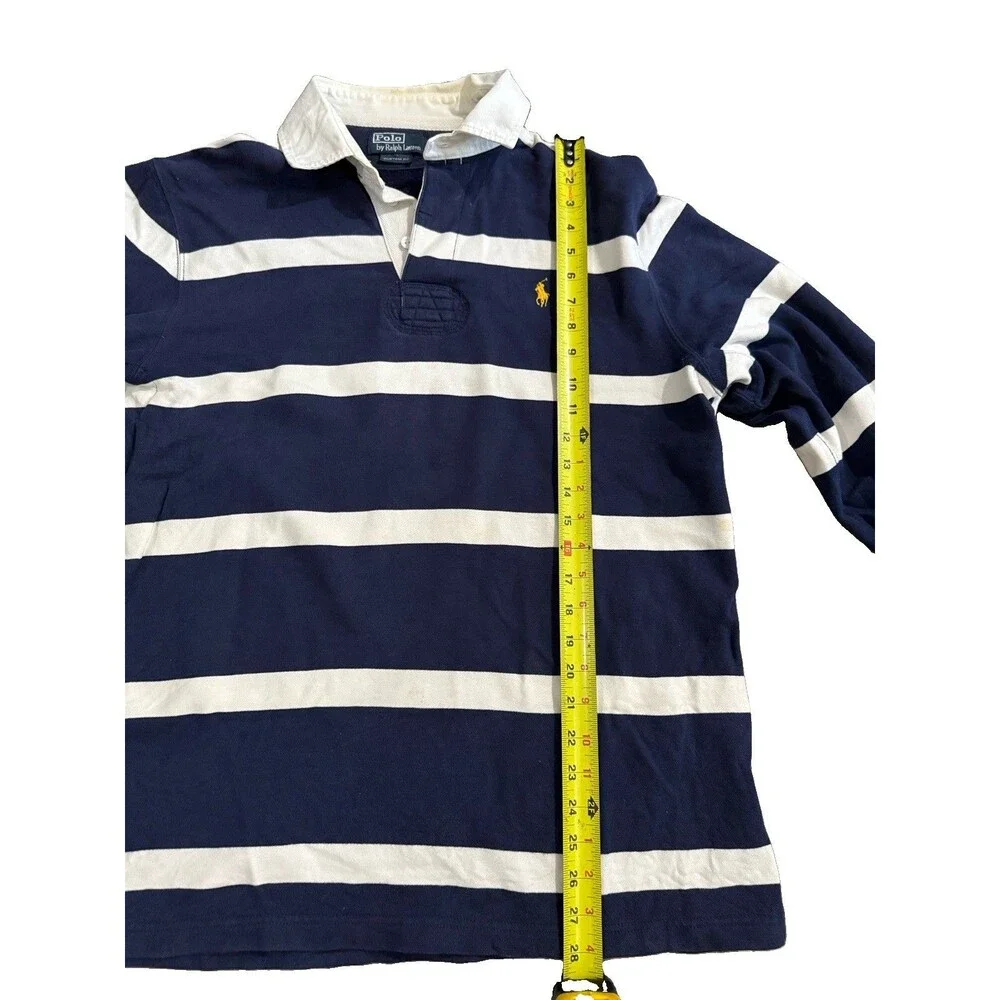 Polo Ralph Lauren Men’s Rugby Shirt L Blue White Striped Custom Fit Vtg
